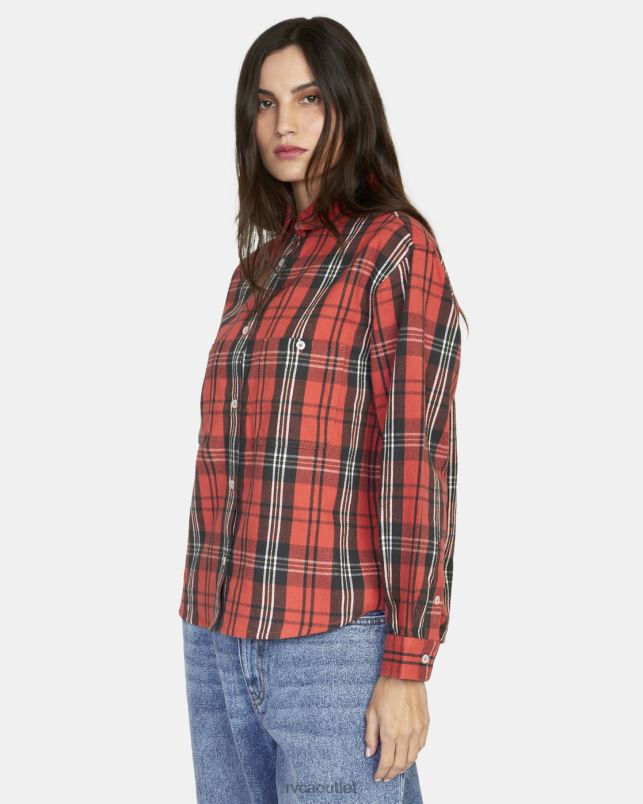 Clothing V84B1578 chrysanthemum RVCA Women Notorious Long Sleeve Flannel Shirt