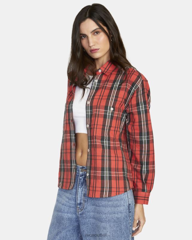 Clothing V84B1578 chrysanthemum RVCA Women Notorious Long Sleeve Flannel Shirt