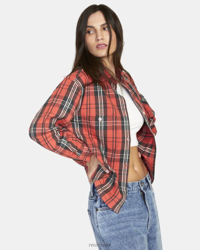 Clothing V84B1578 chrysanthemum RVCA Women Notorious Long Sleeve Flannel Shirt