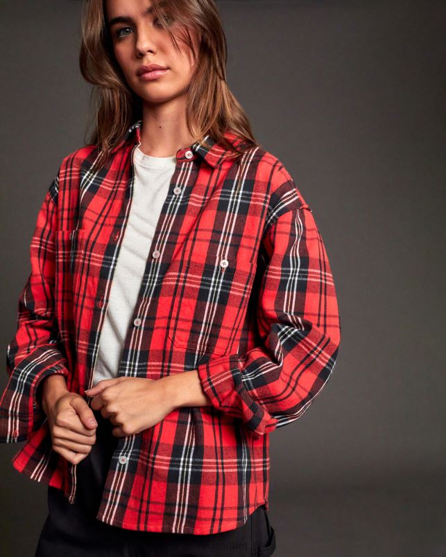 Clothing V84B1578 chrysanthemum RVCA Women Notorious Long Sleeve Flannel Shirt