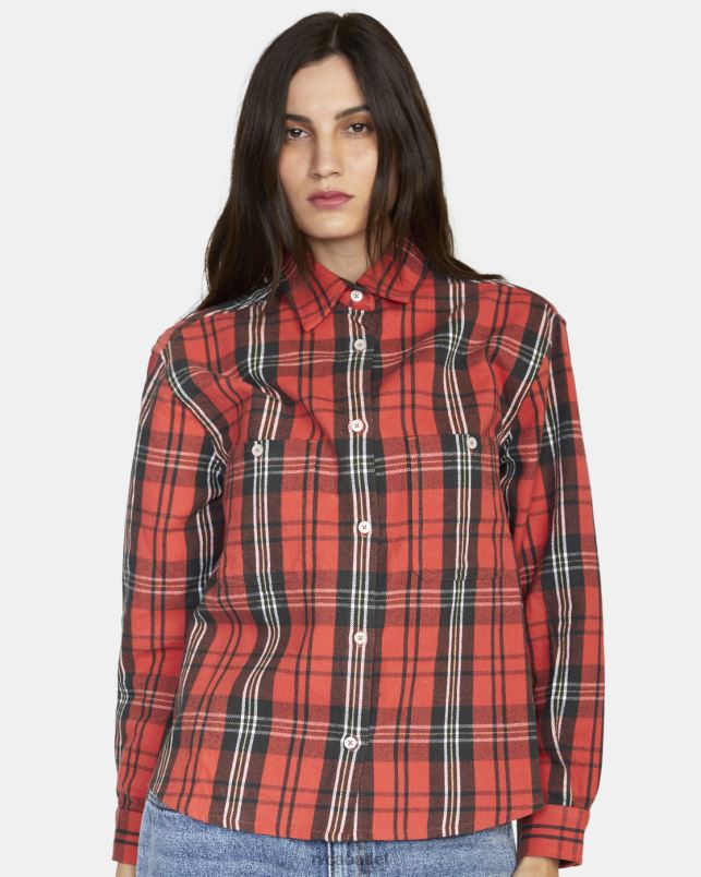 Clothing V84B1578 chrysanthemum RVCA Women Notorious Long Sleeve Flannel Shirt