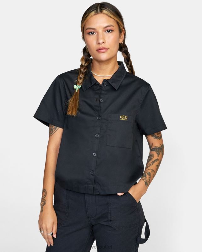Clothing V84B825 black RVCA Women Recession Short Sleeve Shirt