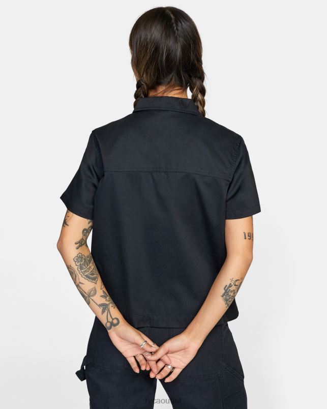 Clothing V84B825 black RVCA Women Recession Short Sleeve Shirt