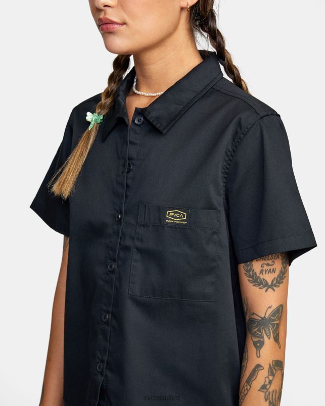 Clothing V84B825 black RVCA Women Recession Short Sleeve Shirt