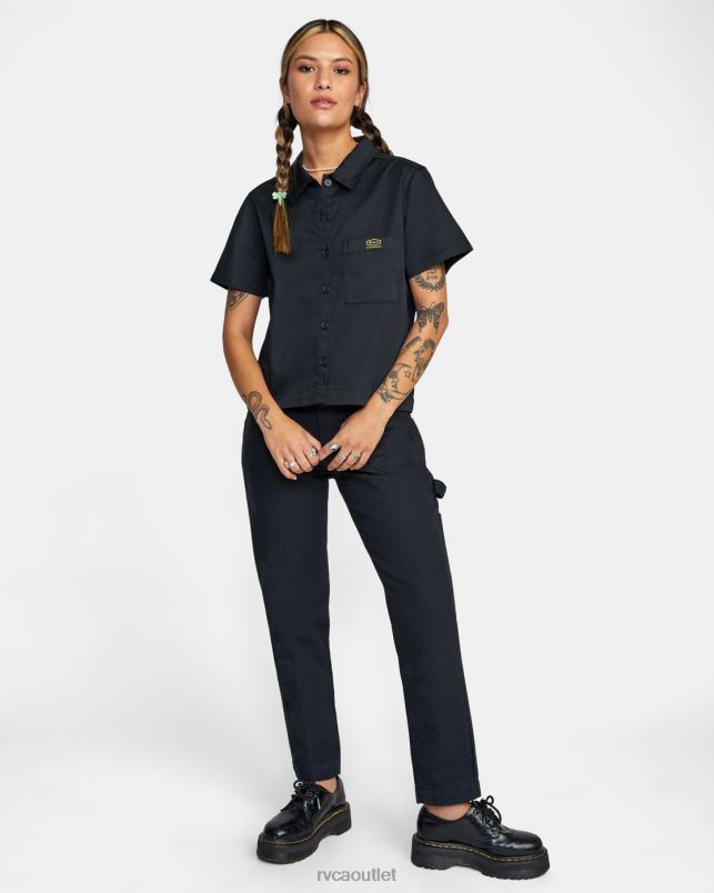 Clothing V84B825 black RVCA Women Recession Short Sleeve Shirt