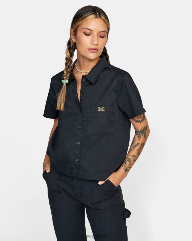 Clothing V84B825 black RVCA Women Recession Short Sleeve Shirt