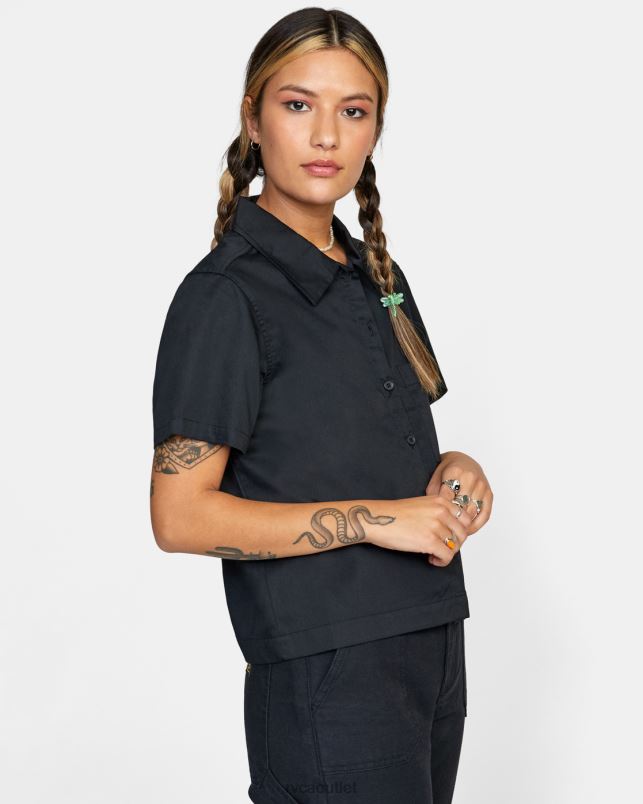 Clothing V84B825 black RVCA Women Recession Short Sleeve Shirt