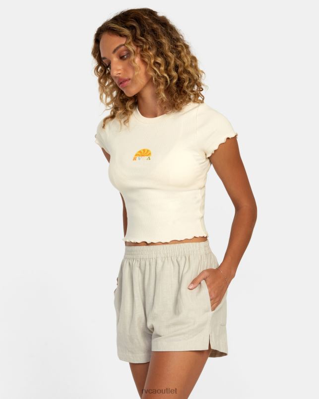 Clothing V84B1124 chalk RVCA Women Linen Sawyer Elastic Waist Shorts