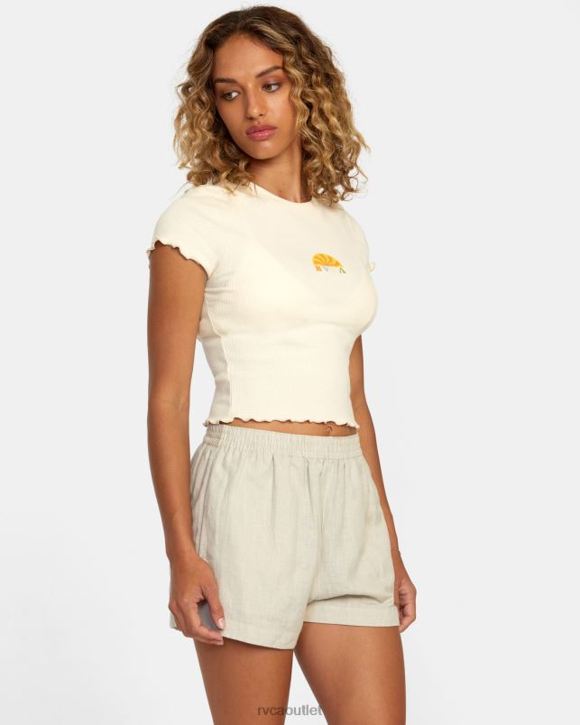 Clothing V84B1124 chalk RVCA Women Linen Sawyer Elastic Waist Shorts