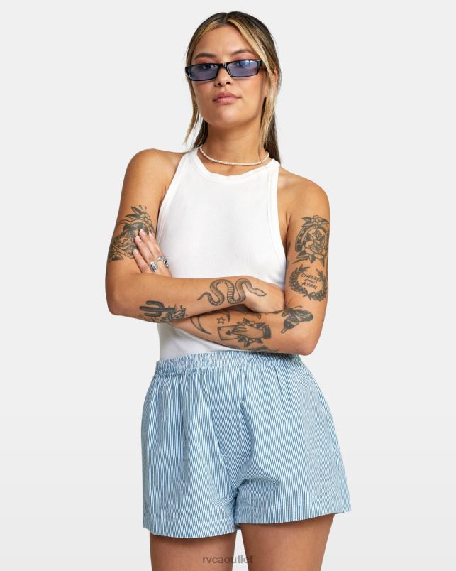 Clothing V84B1701 snorkel blue RVCA Women Seersucker Sawyer Elastic Waist Shorts