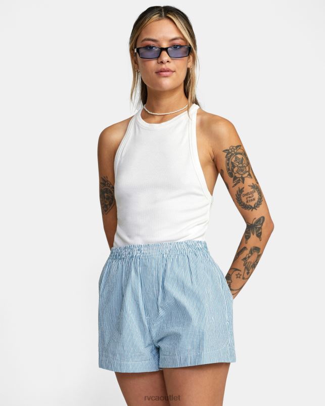 Clothing V84B1701 snorkel blue RVCA Women Seersucker Sawyer Elastic Waist Shorts