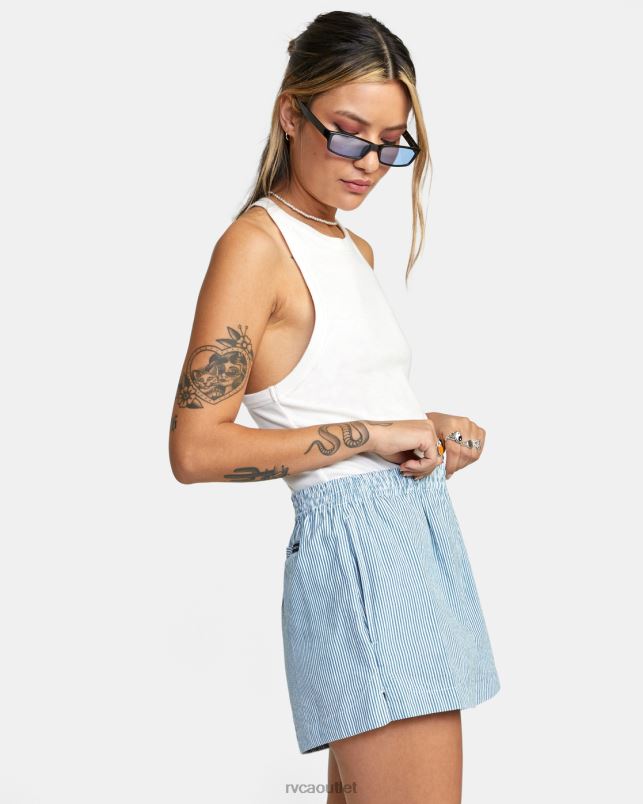 Clothing V84B1701 snorkel blue RVCA Women Seersucker Sawyer Elastic Waist Shorts
