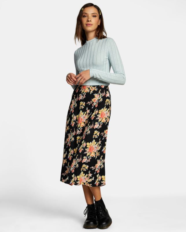Clothing V84B1316 true black RVCA Women Stardust Midi Skirt
