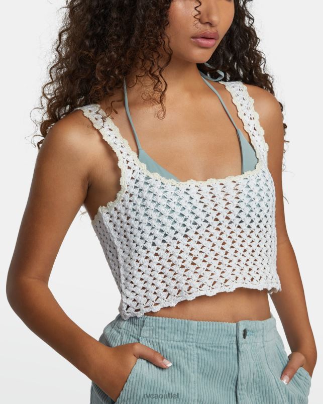 Clothing V84B1125 whisper white RVCA Women Railed Crochet Crop Top