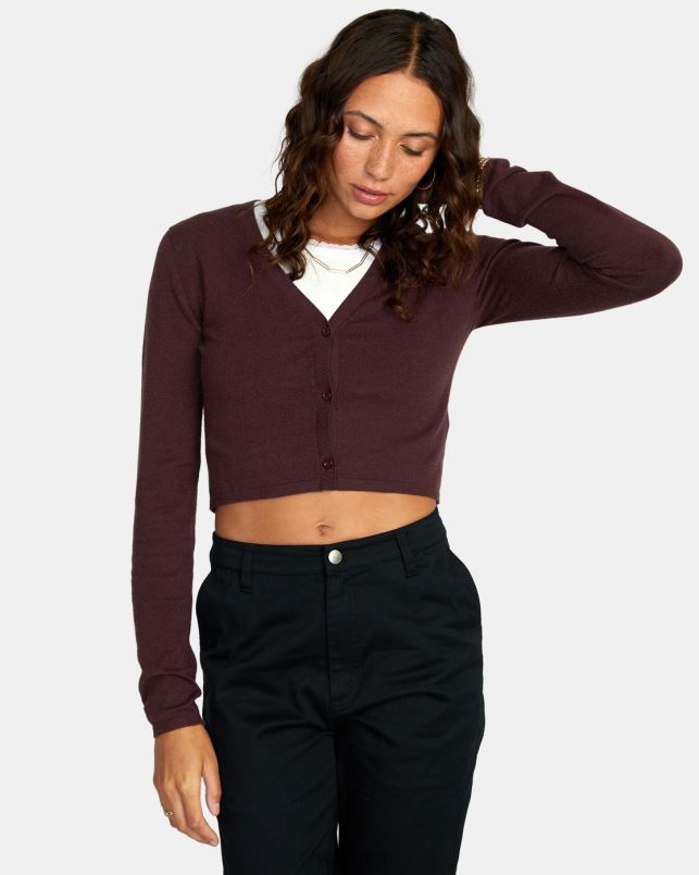 Clothing V84B1666 espresso RVCA Women School Dance Cropped Cardigan Sweater