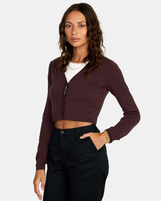 Clothing V84B1666 espresso RVCA Women School Dance Cropped Cardigan Sweater