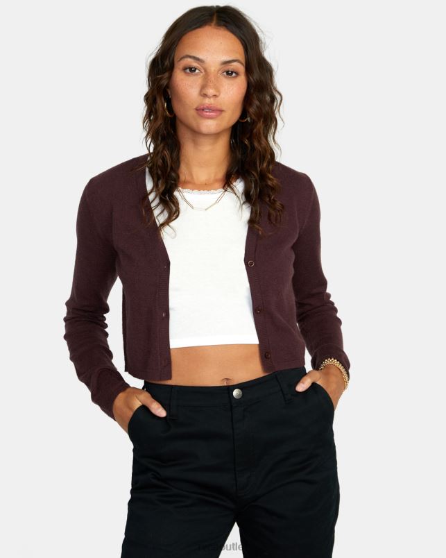 Clothing V84B1666 espresso RVCA Women School Dance Cropped Cardigan Sweater