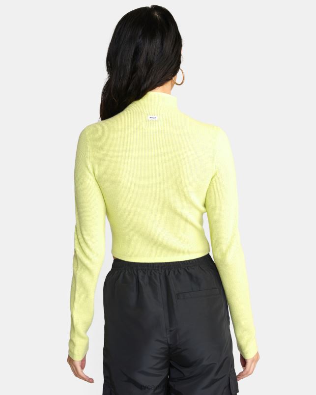 Clothing V84B1673 lime yellow RVCA Women Apres Sweater Long Sleeve Crop Top