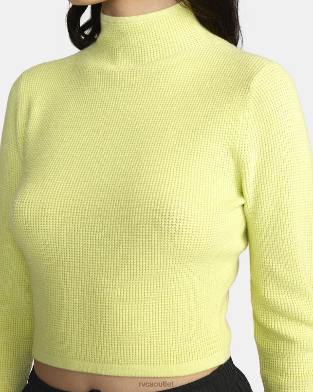 Clothing V84B1673 lime yellow RVCA Women Apres Sweater Long Sleeve Crop Top