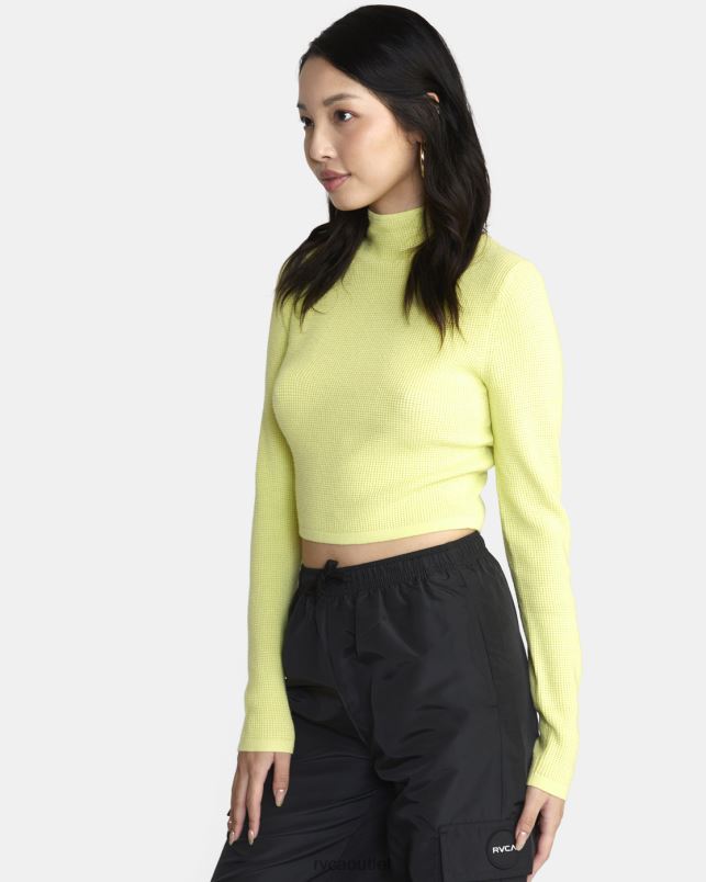 Clothing V84B1673 lime yellow RVCA Women Apres Sweater Long Sleeve Crop Top