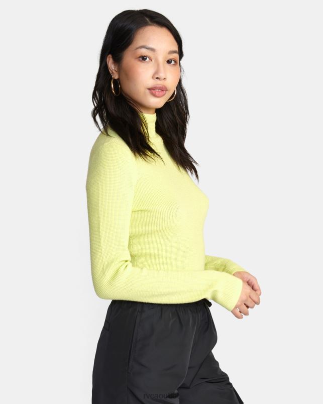 Clothing V84B1673 lime yellow RVCA Women Apres Sweater Long Sleeve Crop Top