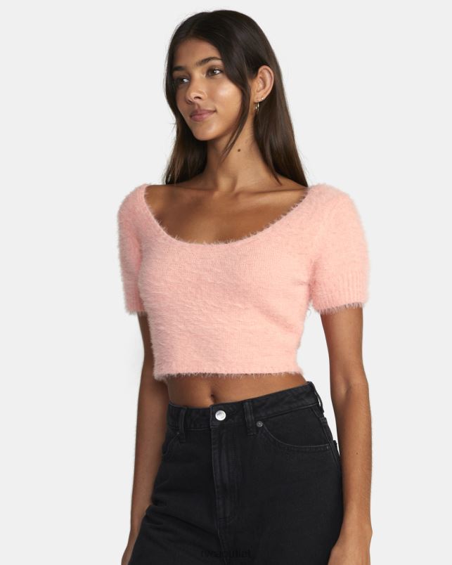 Clothing V84B1710 coral RVCA Women Murray Cropped Sweater