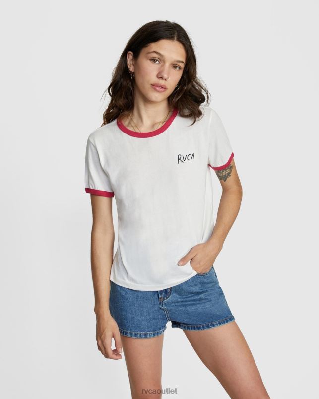 Clothing V84B1325 white RVCA Women Scribble Short Sleeve Ringer Tee
