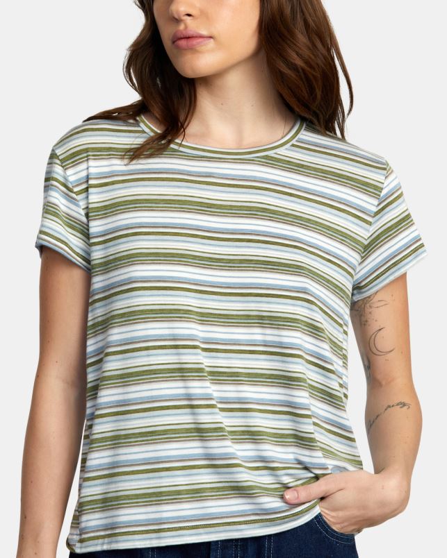 Clothing V84B1337 sea spray RVCA Women Recess 3 Crewneck Tee