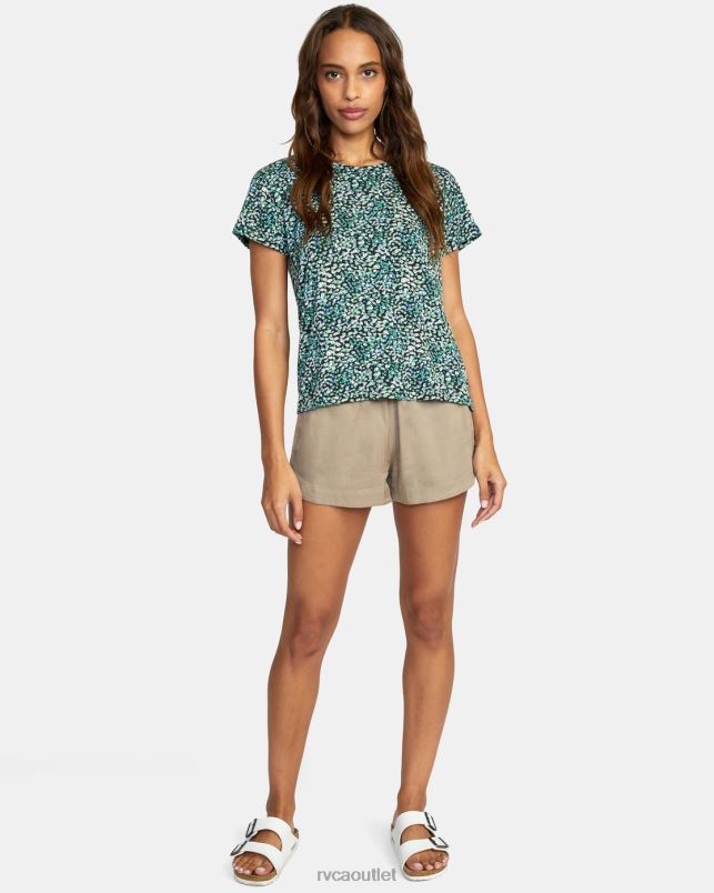 Clothing V84B1338 palm RVCA Women Recess 3 Crewneck Tee