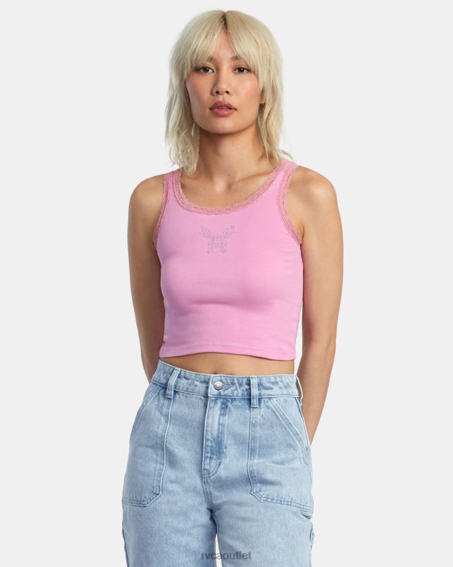 Clothing V84B1361 cyclamen RVCA Women Glitter Lace Tank Top