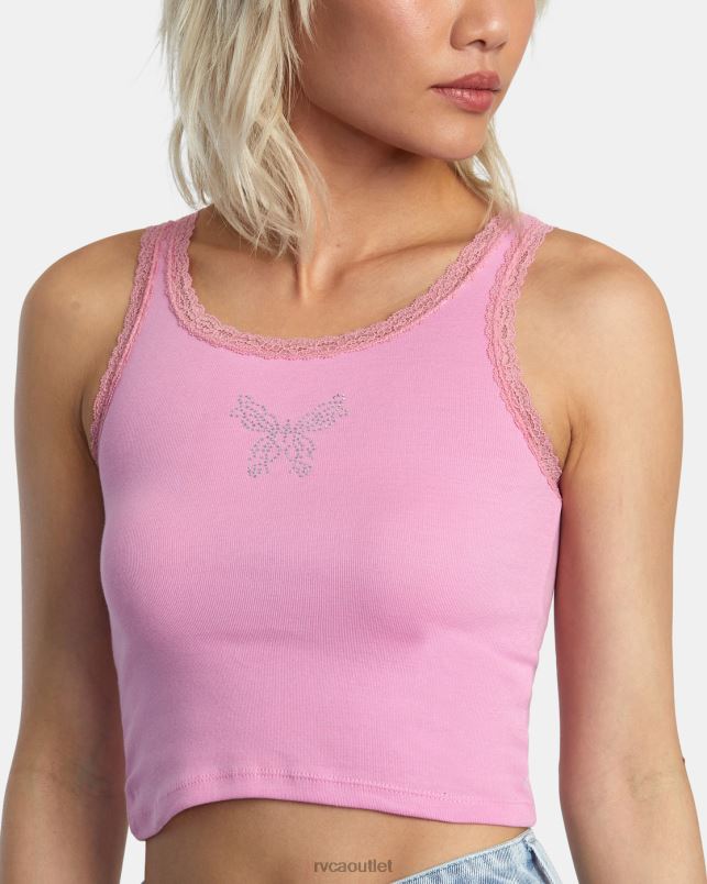 Clothing V84B1361 cyclamen RVCA Women Glitter Lace Tank Top