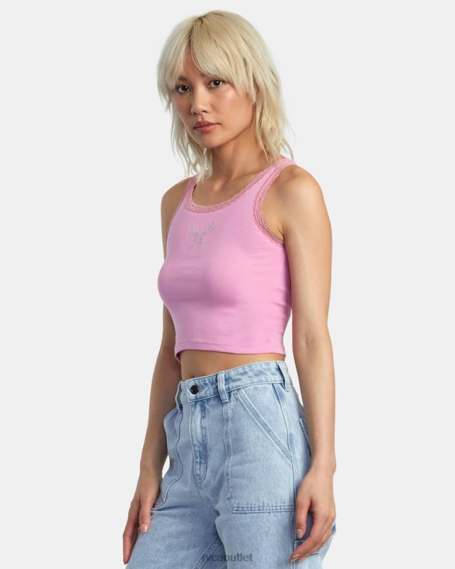 Clothing V84B1361 cyclamen RVCA Women Glitter Lace Tank Top