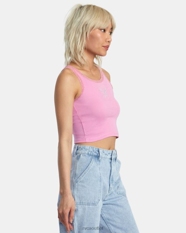 Clothing V84B1361 cyclamen RVCA Women Glitter Lace Tank Top