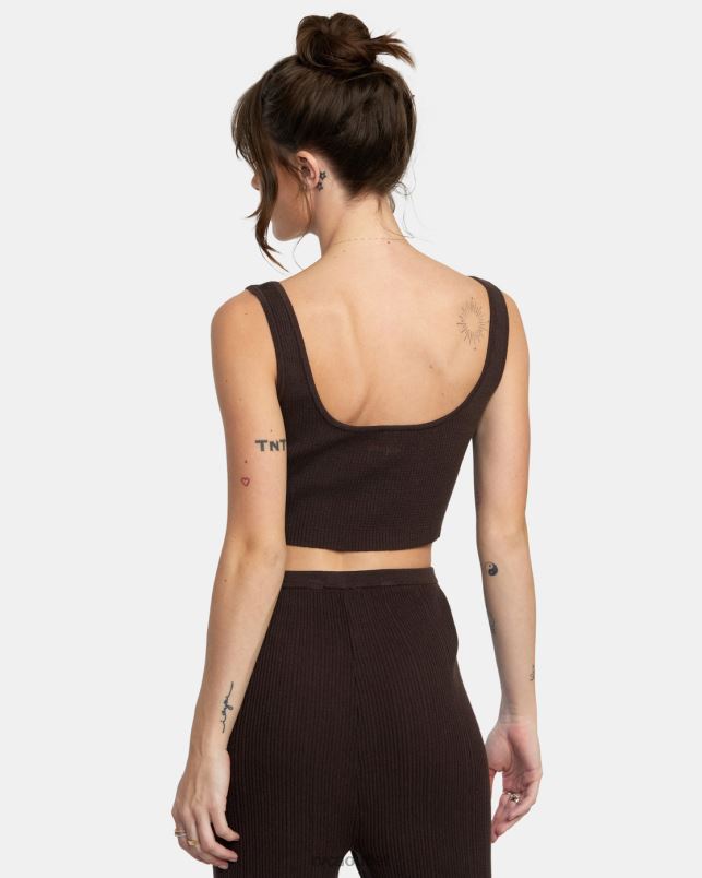 Clothing V84B1434 java RVCA Women Swerve Henley Rib Knit Crop Top