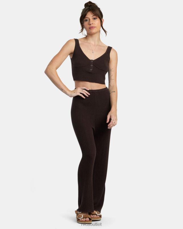 Clothing V84B1434 java RVCA Women Swerve Henley Rib Knit Crop Top