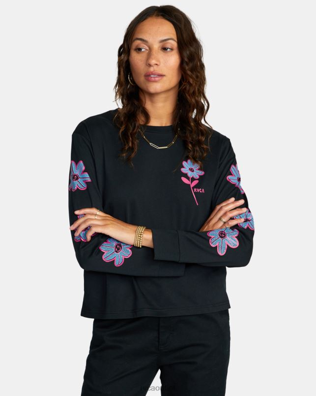 Clothing V84B1562 black RVCA Women Happy Daisy Long Sleeve T-Shirt