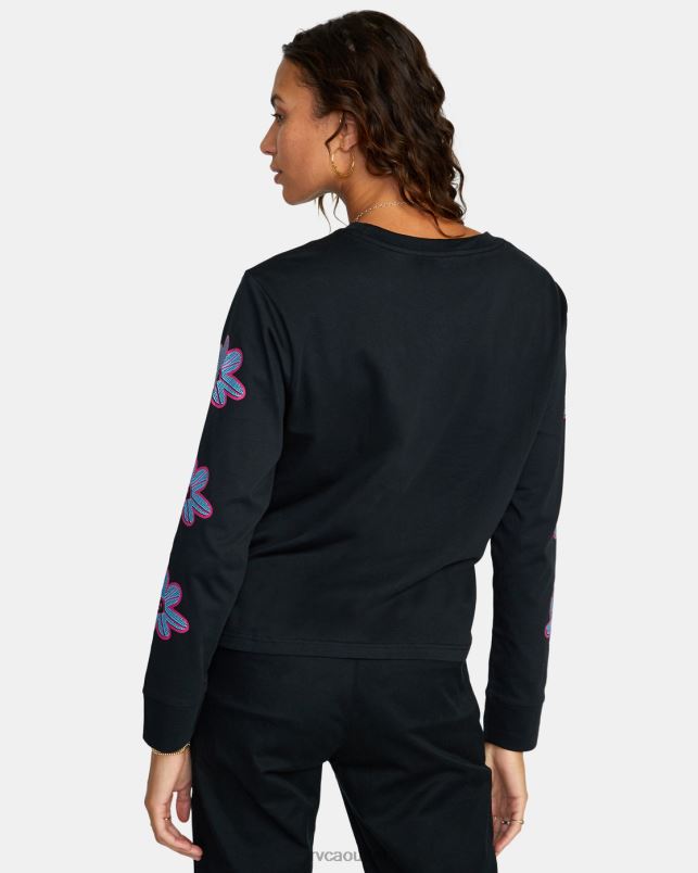 Clothing V84B1562 black RVCA Women Happy Daisy Long Sleeve T-Shirt