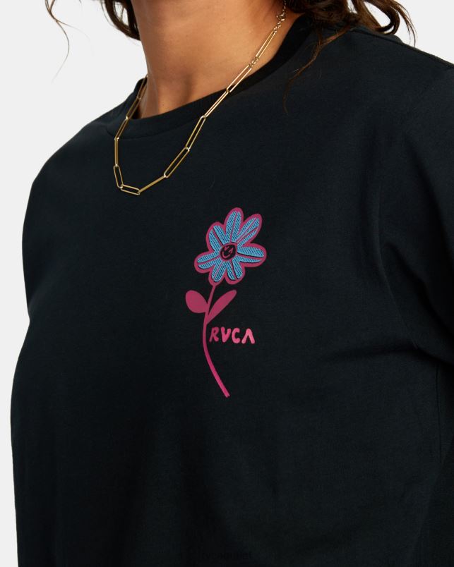 Clothing V84B1562 black RVCA Women Happy Daisy Long Sleeve T-Shirt