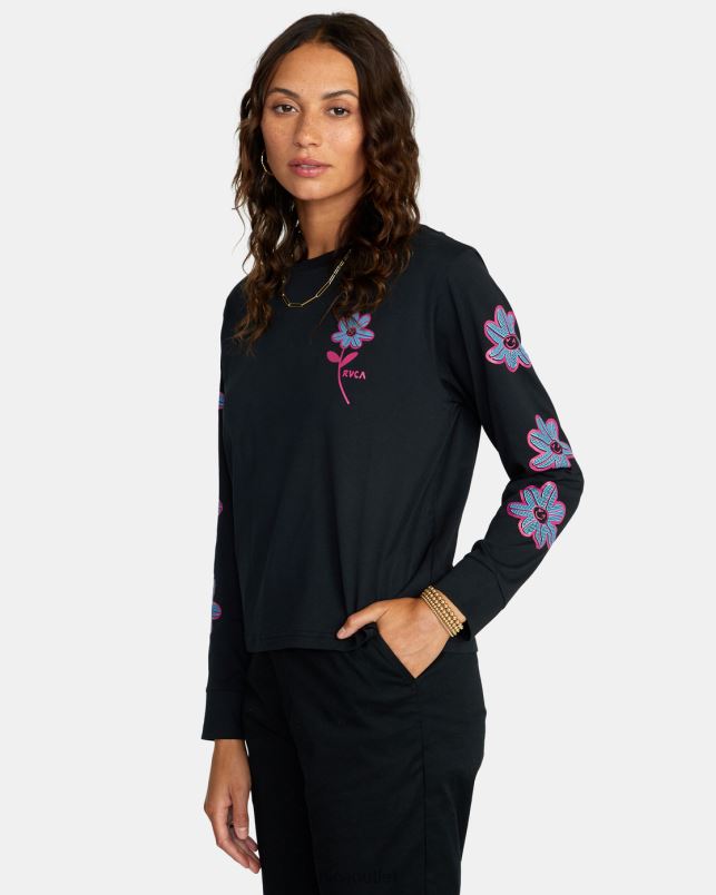 Clothing V84B1562 black RVCA Women Happy Daisy Long Sleeve T-Shirt