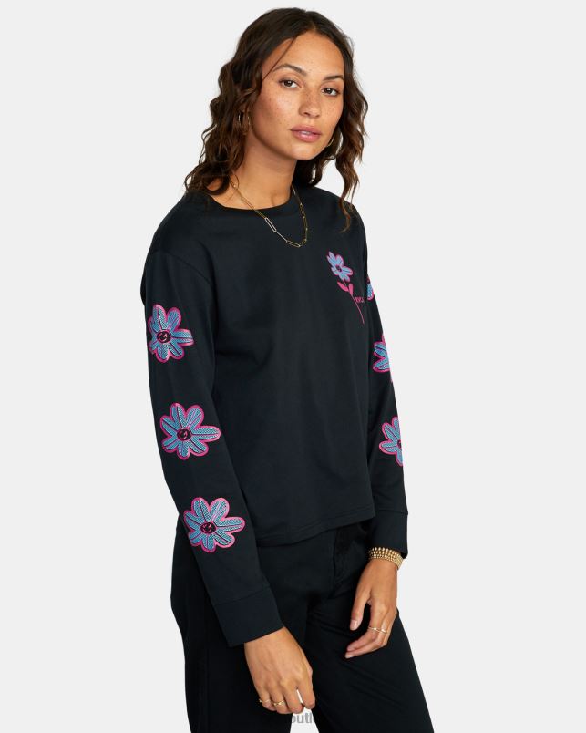 Clothing V84B1562 black RVCA Women Happy Daisy Long Sleeve T-Shirt