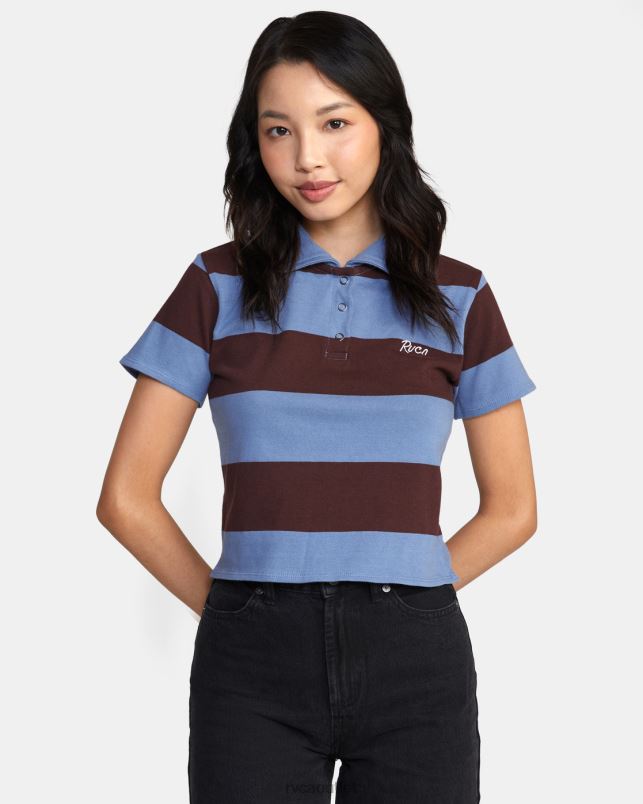 Clothing V84B1582 infinity blue RVCA Women Replay Cropped Polo Tee