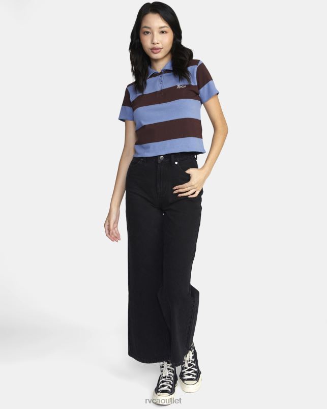 Clothing V84B1582 infinity blue RVCA Women Replay Cropped Polo Tee