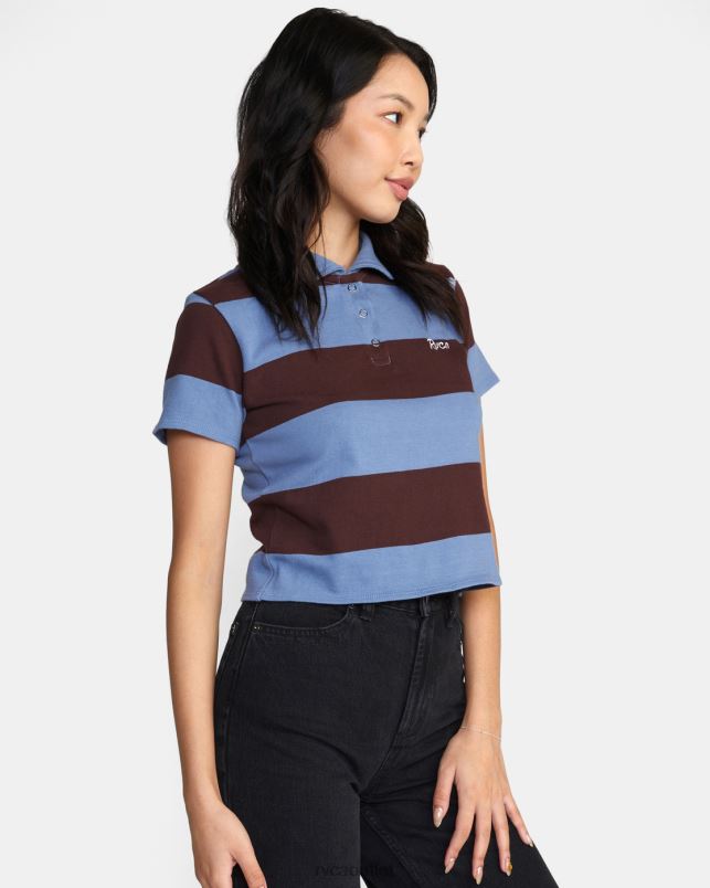 Clothing V84B1582 infinity blue RVCA Women Replay Cropped Polo Tee