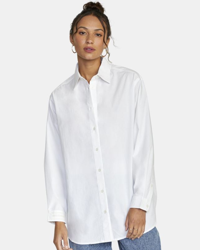 Clothing V84B1640 whisper white RVCA Women Angeles Long Sleeve Button-Up Top