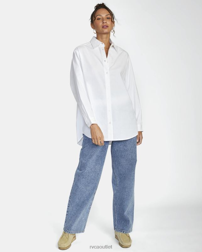 Clothing V84B1640 whisper white RVCA Women Angeles Long Sleeve Button-Up Top