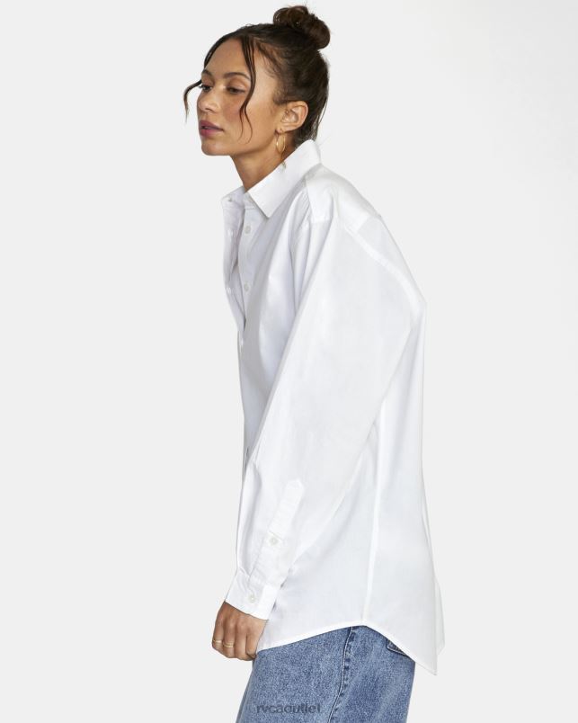 Clothing V84B1640 whisper white RVCA Women Angeles Long Sleeve Button-Up Top