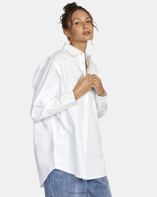 Clothing V84B1640 whisper white RVCA Women Angeles Long Sleeve Button-Up Top