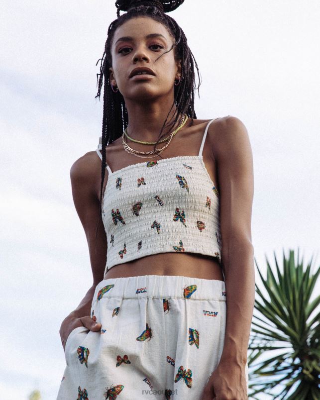 Clothing V84B1067 natural RVCA Women Mel G Flutter Tie Smocked Top