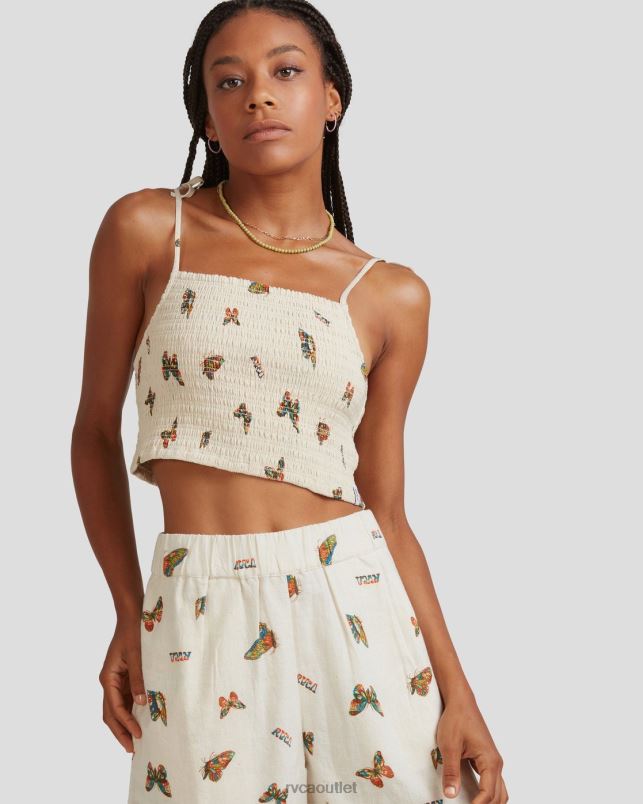 Clothing V84B1067 natural RVCA Women Mel G Flutter Tie Smocked Top