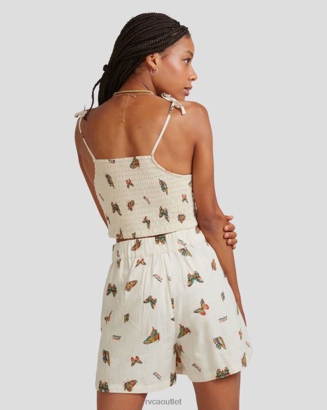 Clothing V84B1067 natural RVCA Women Mel G Flutter Tie Smocked Top